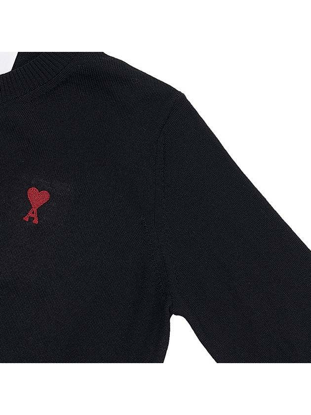 Heart Logo Crew Neck Merino Wool Knit Top Black - AMI - BALAAN 5