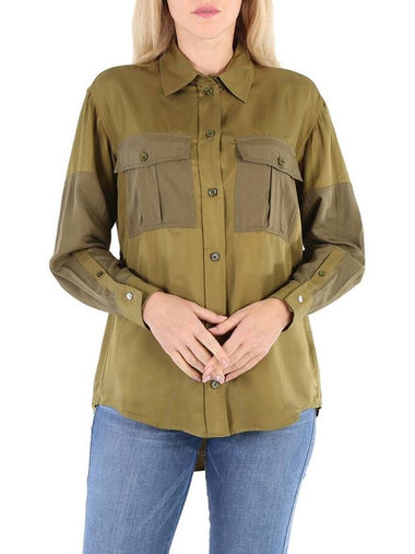 Burberry Ladies Dark Seaweed Green Ferne Panelled Oversized Shirt, Brand Size 10 (US Size 8) - BURBERRY - BALAAN 1