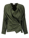 Women's Twisted Cotton Satin Blouse Hunter Green - LEMAIRE - BALAAN 1