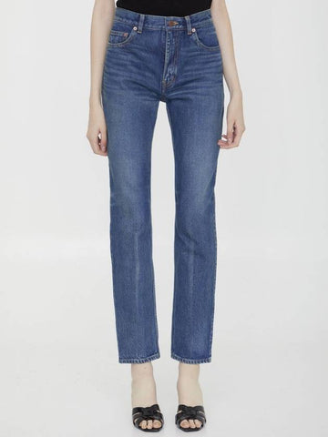 Cindy Mid Rise Denim Jeans Dark Beach Blue - SAINT LAURENT - BALAAN 1