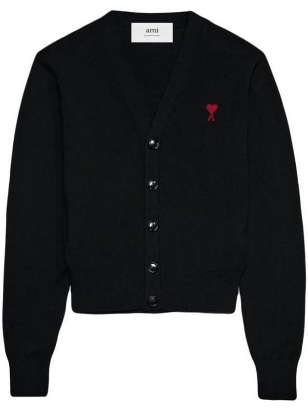 Small Heart Logo Wool Cardigan Black - AMI - BALAAN 1