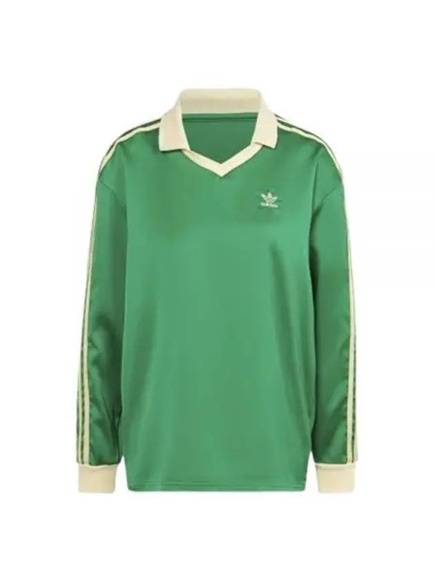 3 Stripe Satin Long Sleeve T Shirt Green - ADIDAS - BALAAN 1