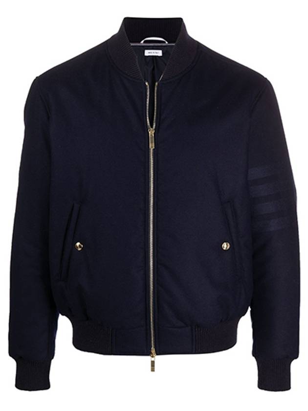 4 Bar Tonal Flannel Bomber Jacket Navy - THOM BROWNE - BALAAN 2