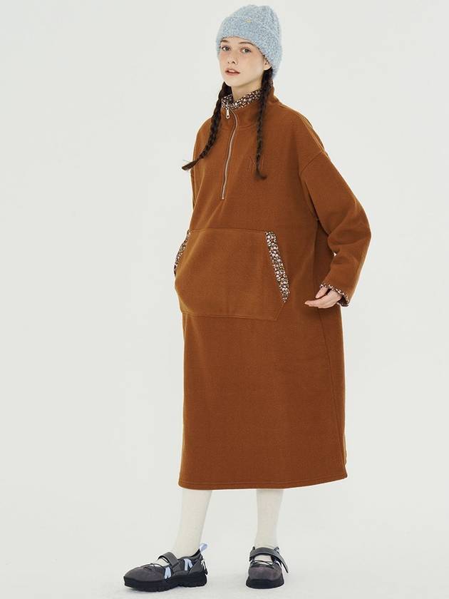 Fleece Half Zip Up Long Dress Brown - METAPHER - BALAAN 4