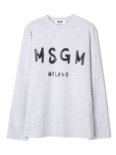 Brushed Logo Cotton Long Sleeve T-Shirt Light Grey - MSGM - BALAAN 1