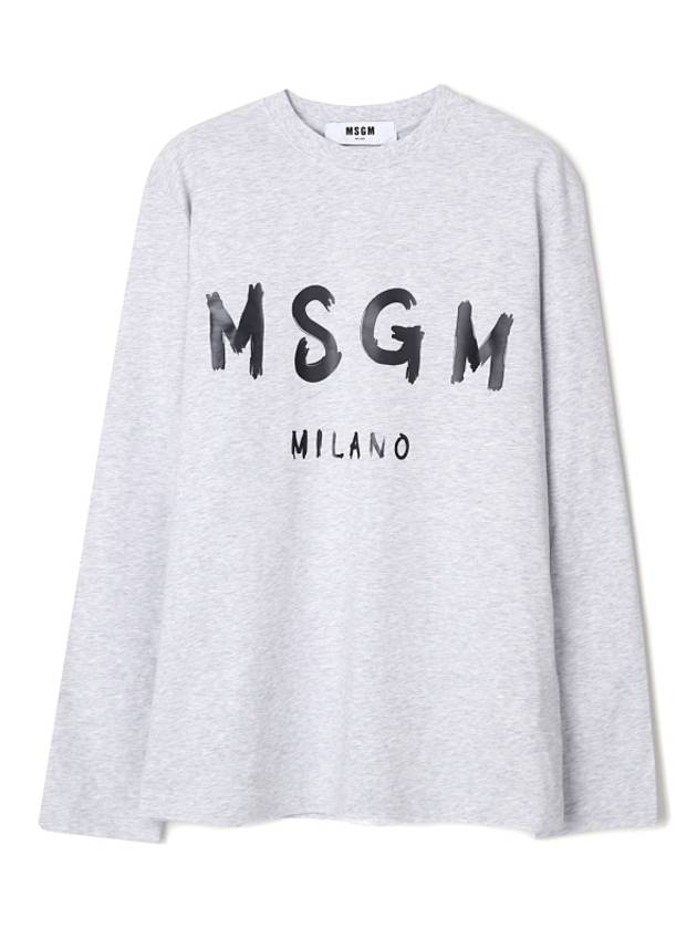 Brushed Logo Cotton Long Sleeve T-Shirt Light Grey - MSGM - BALAAN 1