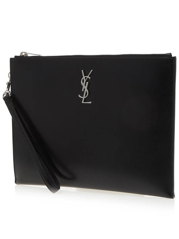 Monogram Silver Logo Clutch Bag Black - SAINT LAURENT - BALAAN 3