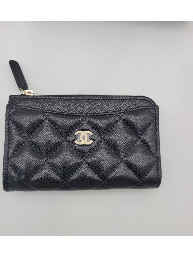 CC Logo Gold Hardware Caviar Zipper Card Wallet Black - CHANEL - BALAAN 3