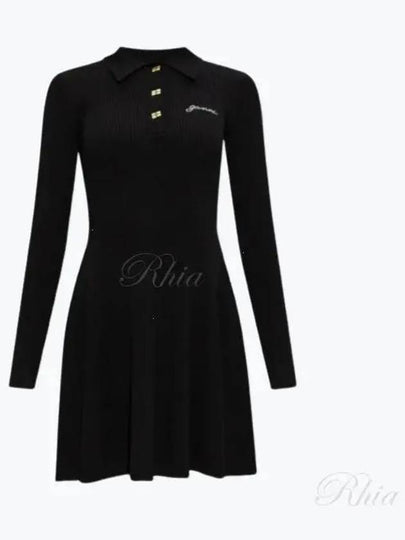 Future Viscose Rib Long Sleeve Short Dress Black - GANNI - BALAAN 2