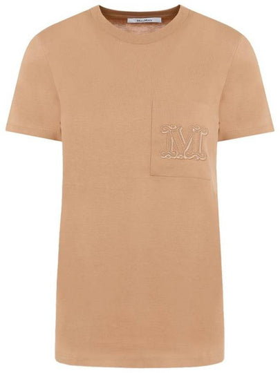 Embroidered Logo Crew Neck Short Sleeve T-Shirt Camel - MAX MARA - BALAAN 2