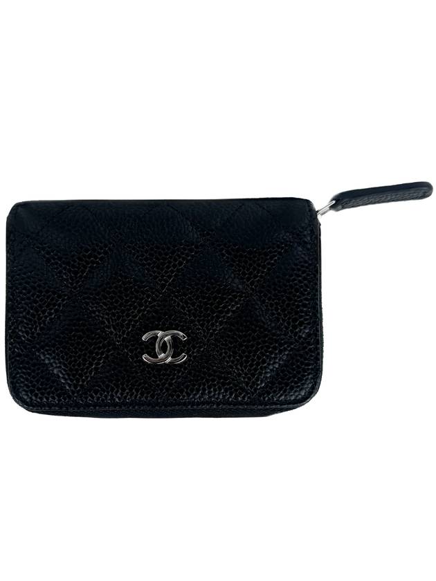 Classic Zipped Coin Purse Grained Calfskin Silver Black - CHANEL - BALAAN 6