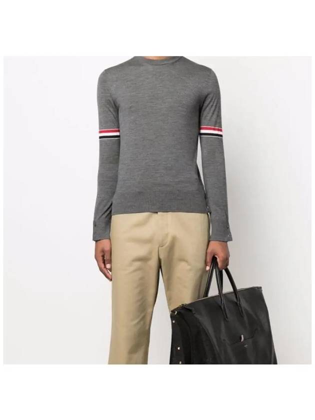 Merino Striped Crew Neck Knit Top Grey - THOM BROWNE - BALAAN 3