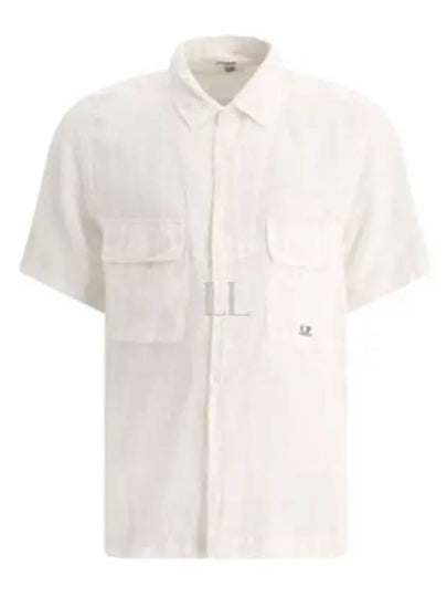 Linen Short Sleeve Shirt White - CP COMPANY - BALAAN 2