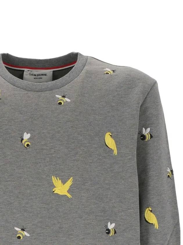 Embroidered Crew Neck Cotton Sweatshirt Grey - THOM BROWNE - BALAAN 4