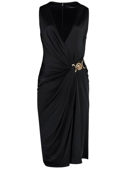 Women's Jersey Draped Midi Dress Black - VERSACE - BALAAN 2