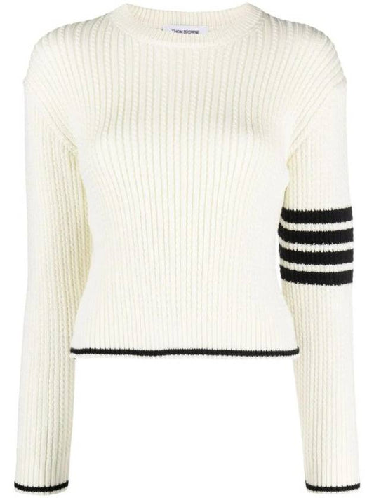 striped detail cable knit sweater FKA465AY1024 - THOM BROWNE - BALAAN 1