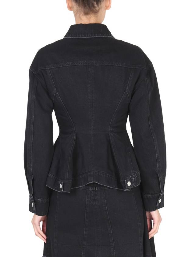 Button Up Peplum Denim Jacket Black - ALEXANDER MCQUEEN - BALAAN 4