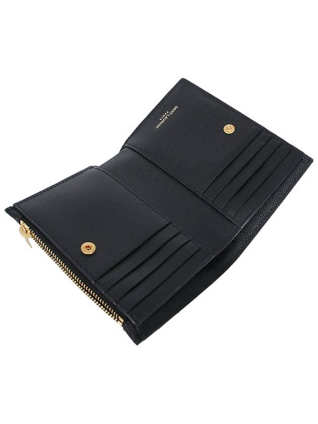 Grain Leather Quilted Stitch Card Wallet Black - SAINT LAURENT - BALAAN 10