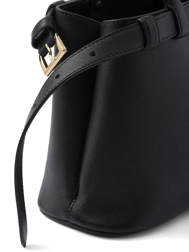 Double Belt Buckle Large Leather Handles Tote Bag Black - PRADA - BALAAN 6