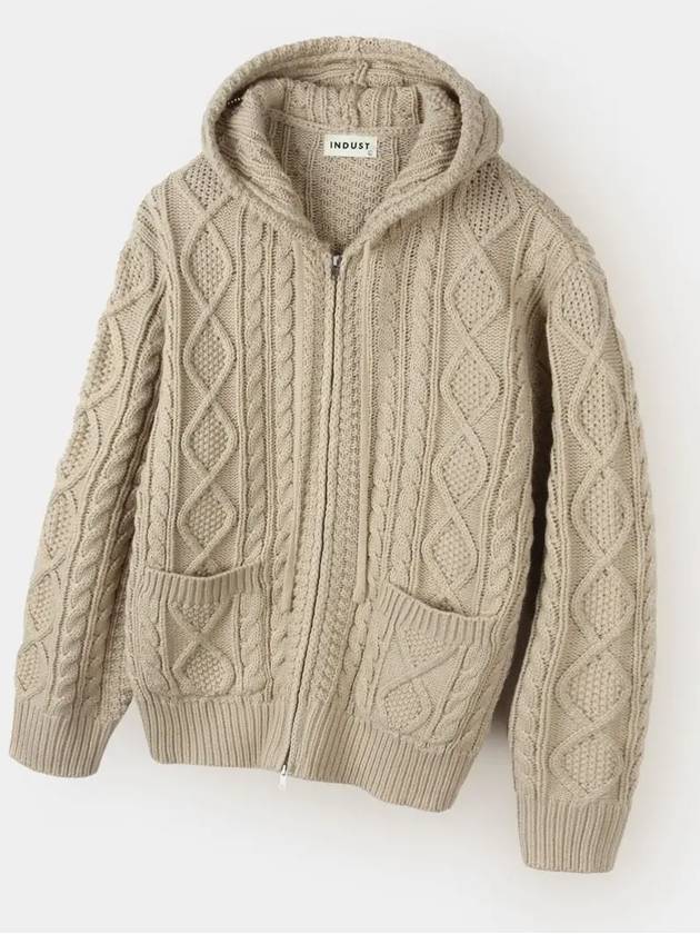 Two way cable hood zip up knit beige - INDUST - BALAAN 3