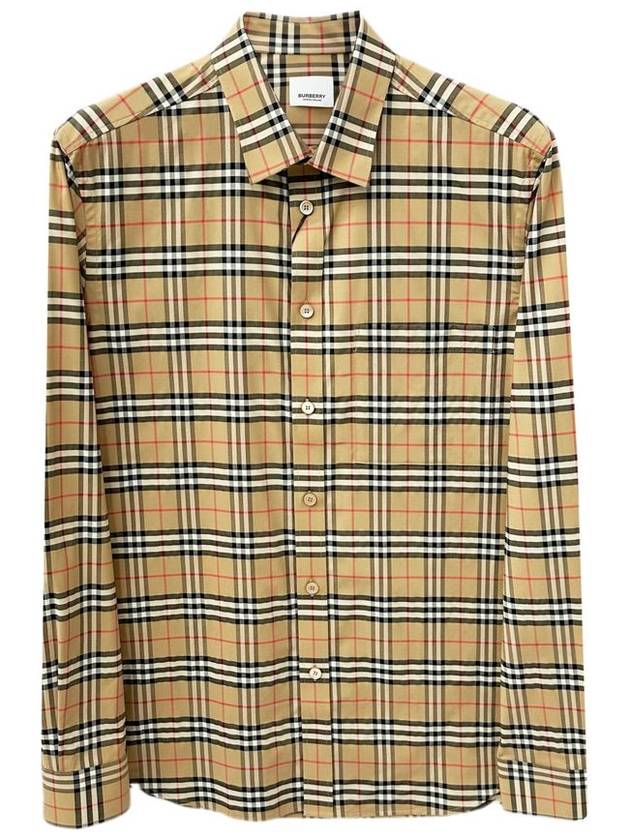 Small Scale Check Stretch Cotton Long Sleeve Shirt Beige - BURBERRY - BALAAN 2