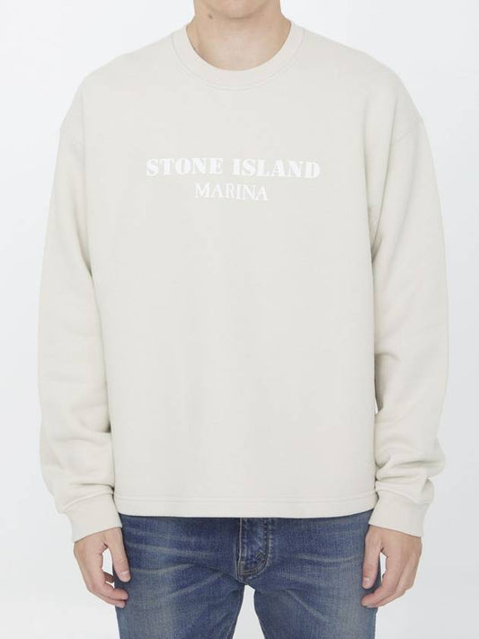 Marina Oversized Cotton Sweatshirt Ivory - STONE ISLAND - BALAAN 1