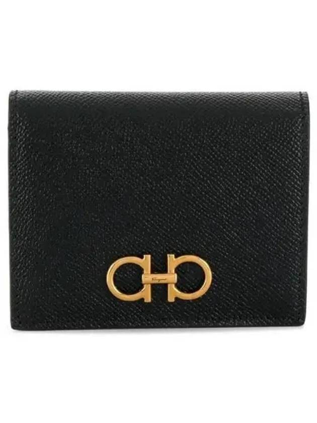 Gancini Compact Half Wallet Black - SALVATORE FERRAGAMO - BALAAN 2