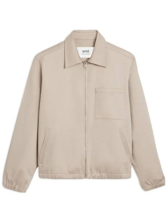 Heart Logo Zip-up Jacket Light Beige - AMI - BALAAN 1