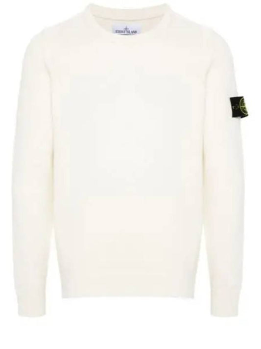 Logo Patch Lambswool Crewneck Knit Top Natural - STONE ISLAND - BALAAN 2