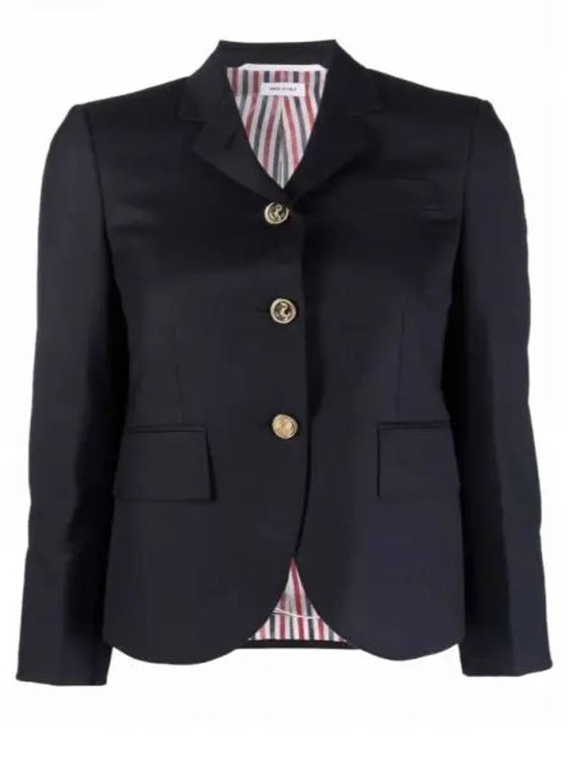 Women's Twill Slim Fit Single Breasted Wool Jacket Navy - THOM BROWNE - BALAAN 2