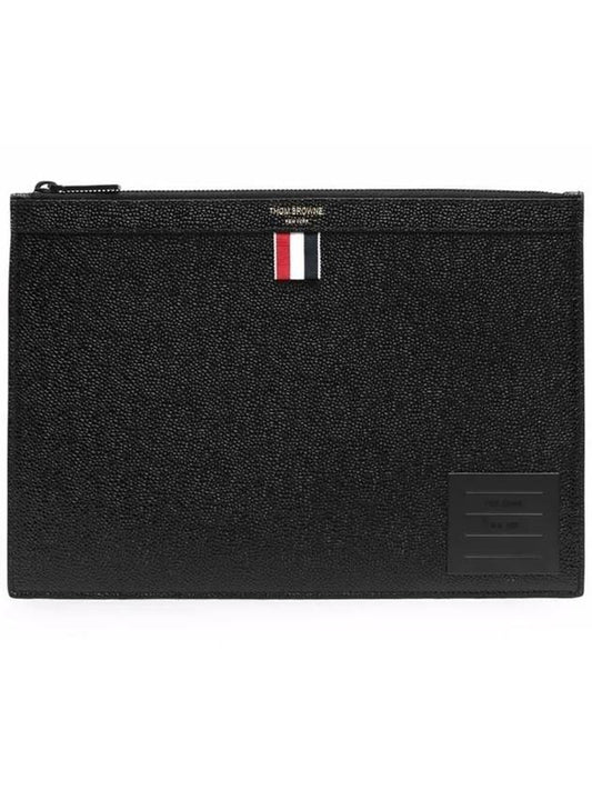 Black Diagonal Pebble Grain Leather Clutch Bag Black - THOM BROWNE - BALAAN 2