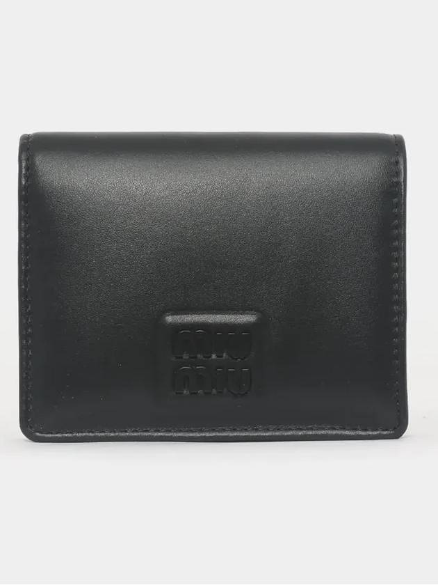 Logo Small Leather Half Wallet Black - MIU MIU - BALAAN 4