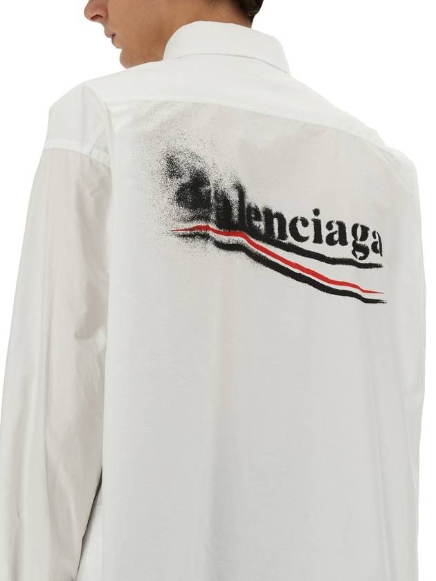 Political Stencil Large Fit Long Sleeve Shirt White - BALENCIAGA - BALAAN 5