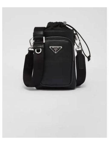 Drawstring Smartphone Case Leather Shoulder Bag Black - PRADA - BALAAN 1