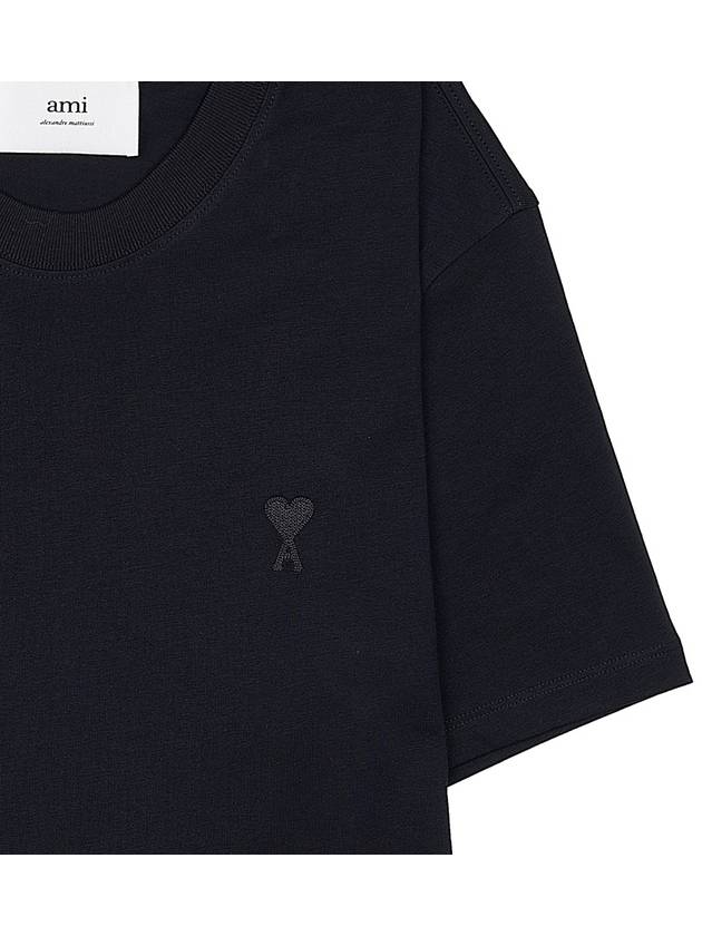 Tone On Tone Heart Logo Organic Cotton Short Sleeve T-Shirt Black - AMI - BALAAN 8