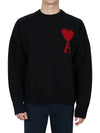 Big Heart Logo Wool Knit Top Black - AMI - BALAAN 3