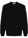 Compass Badge Crew Neck Ribbed Cotton Knit Top Black - STONE ISLAND - BALAAN 2