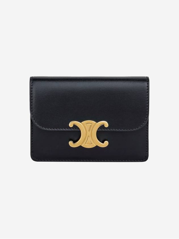 Triomphe Shiny Calfskin Flap Card Wallet Black - CELINE - BALAAN 2