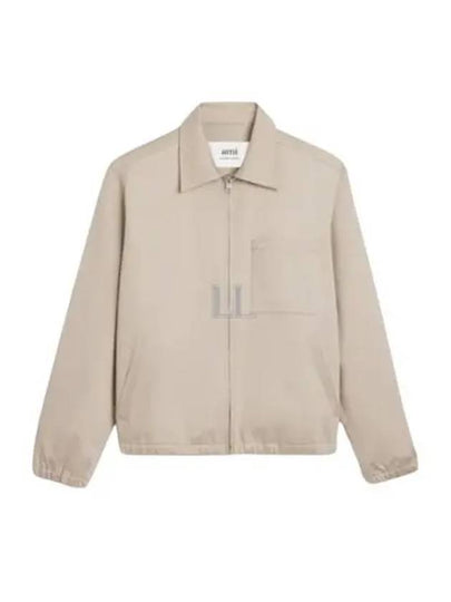 Heart Logo Zip-up Jacket Light Beige - AMI - BALAAN 2