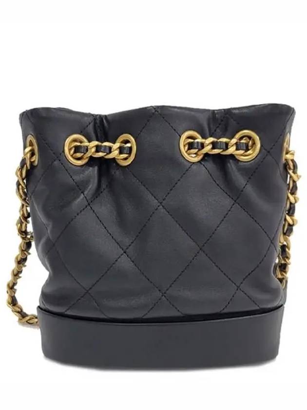 Women's KLEINE Small Leather Bucket Bag Black Gold AS4246 B13658 94305 - CHANEL - BALAAN 2