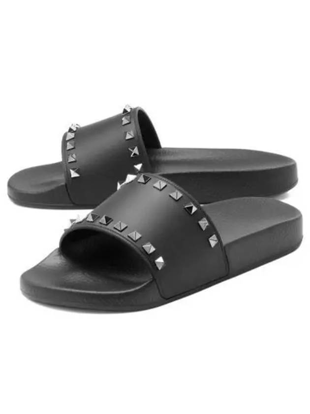 Rockstud Slippers Black - VALENTINO - BALAAN 2