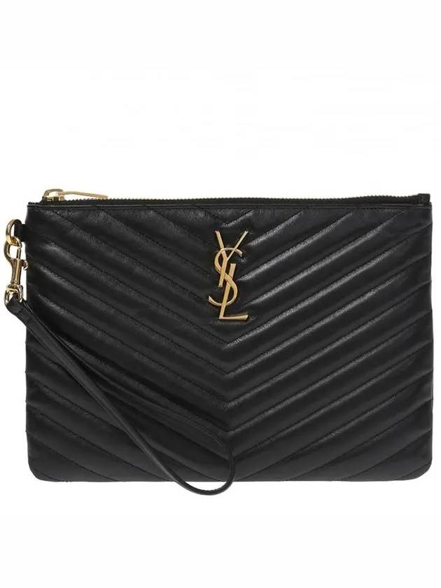 Matelasse Monogram Logo Strap Clutch Bag Black - SAINT LAURENT - BALAAN 2