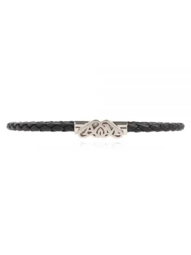 Seal Logo Leather Bracelet Black - ALEXANDER MCQUEEN - BALAAN 2