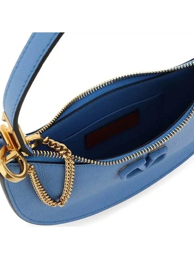 V Logo Hobo Leather Shoulder Bag Sky Blue - VALENTINO - BALAAN 5