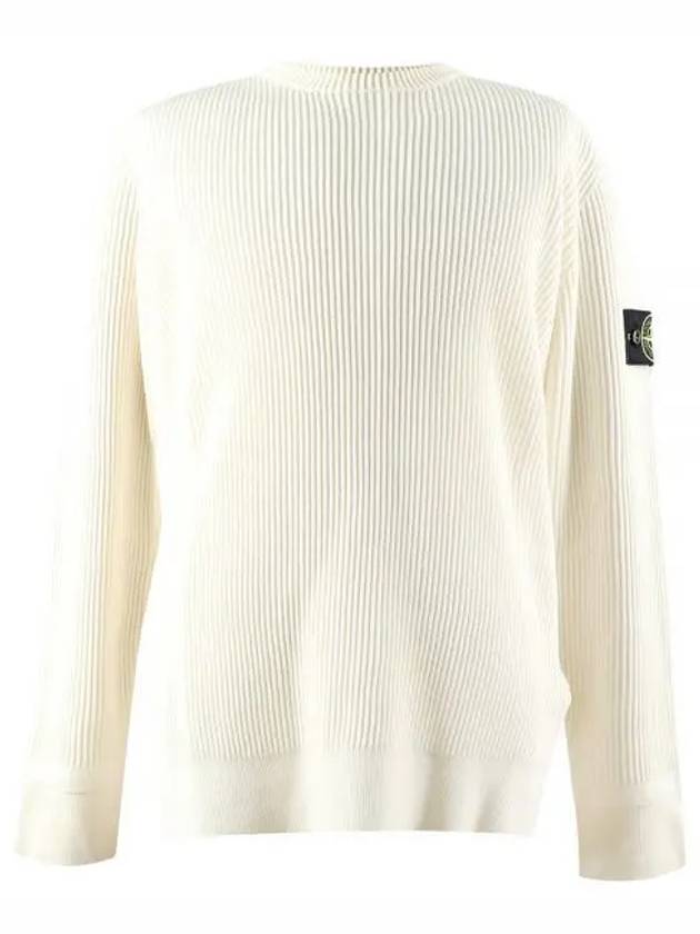 Wappen Patch Crew Neck Ribbed Wool Knit Top Beige - STONE ISLAND - BALAAN 2