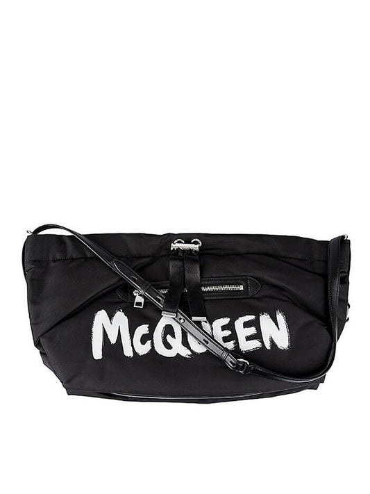 Graffiti Logo Drawstring Medium Shoulder Bag Black - ALEXANDER MCQUEEN - BALAAN.