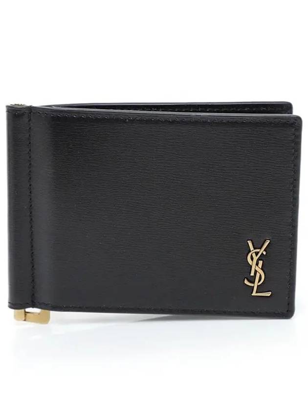 Tiny Cassandre Gold Monogram Logo Money Clip Card Wallet Black - SAINT LAURENT - BALAAN 2