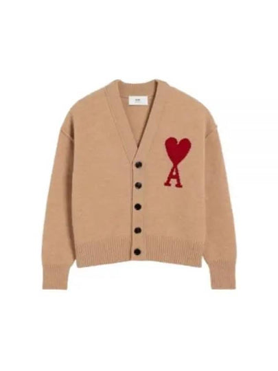 De Coeur Logo Wool Cardigan Camel - AMI - BALAAN 2