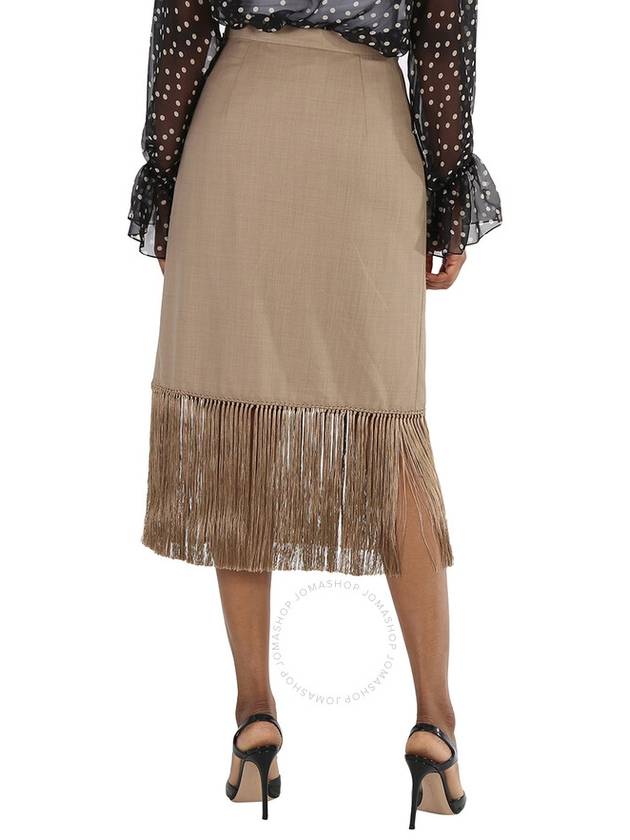 Women's Pecan Melange High Waist Fringe Wool Cashmere A-Line Skirt Brown - BURBERRY - BALAAN 4