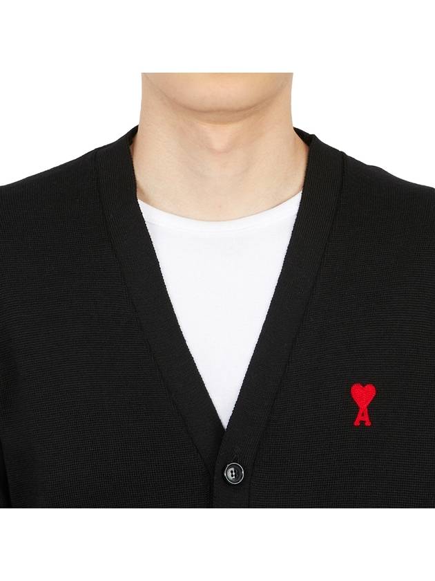 Heart Logo Merino Wool Cardigan Black - AMI - BALAAN 7